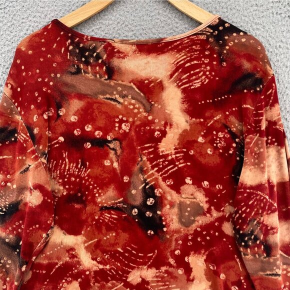 Chicos Top Womens 3 US Extra Large Red Abstract Travelers 3/4 Sleeves Stretch - Picture 4 of 9
